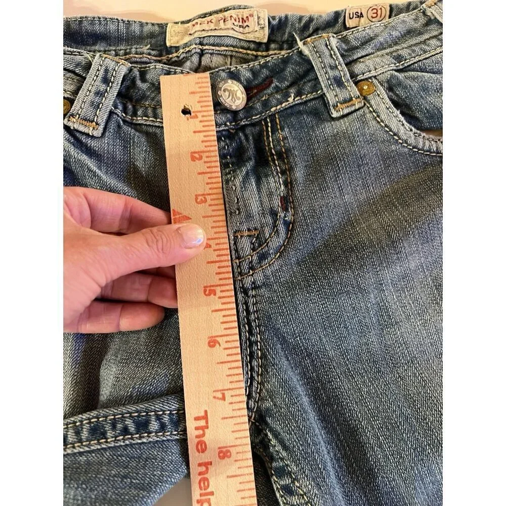 Vintage Y2K Mek Denim cut-off denim long shorts sz 31 stitching distressed